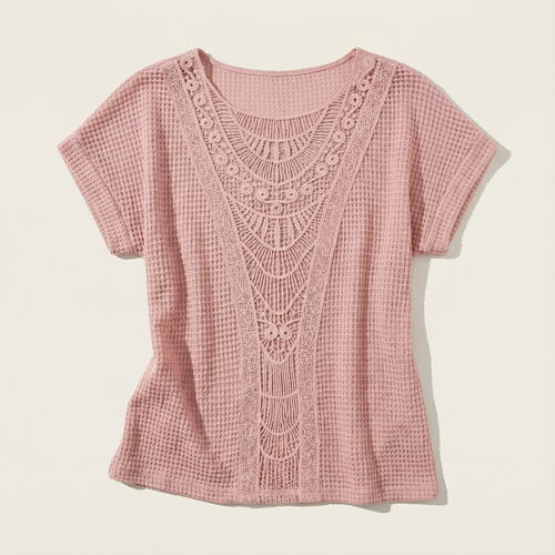 Women’s Knit Top – Lace Panel Short Sleeve Design
