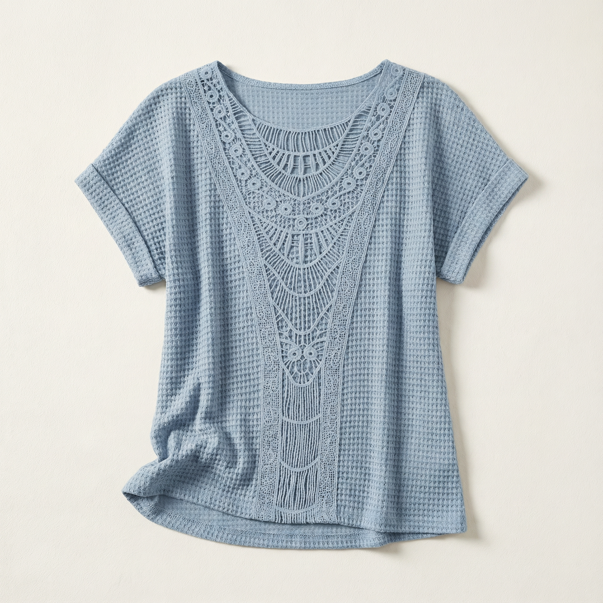 Women’s Knit Top – Lace Panel Short Sleeve Design