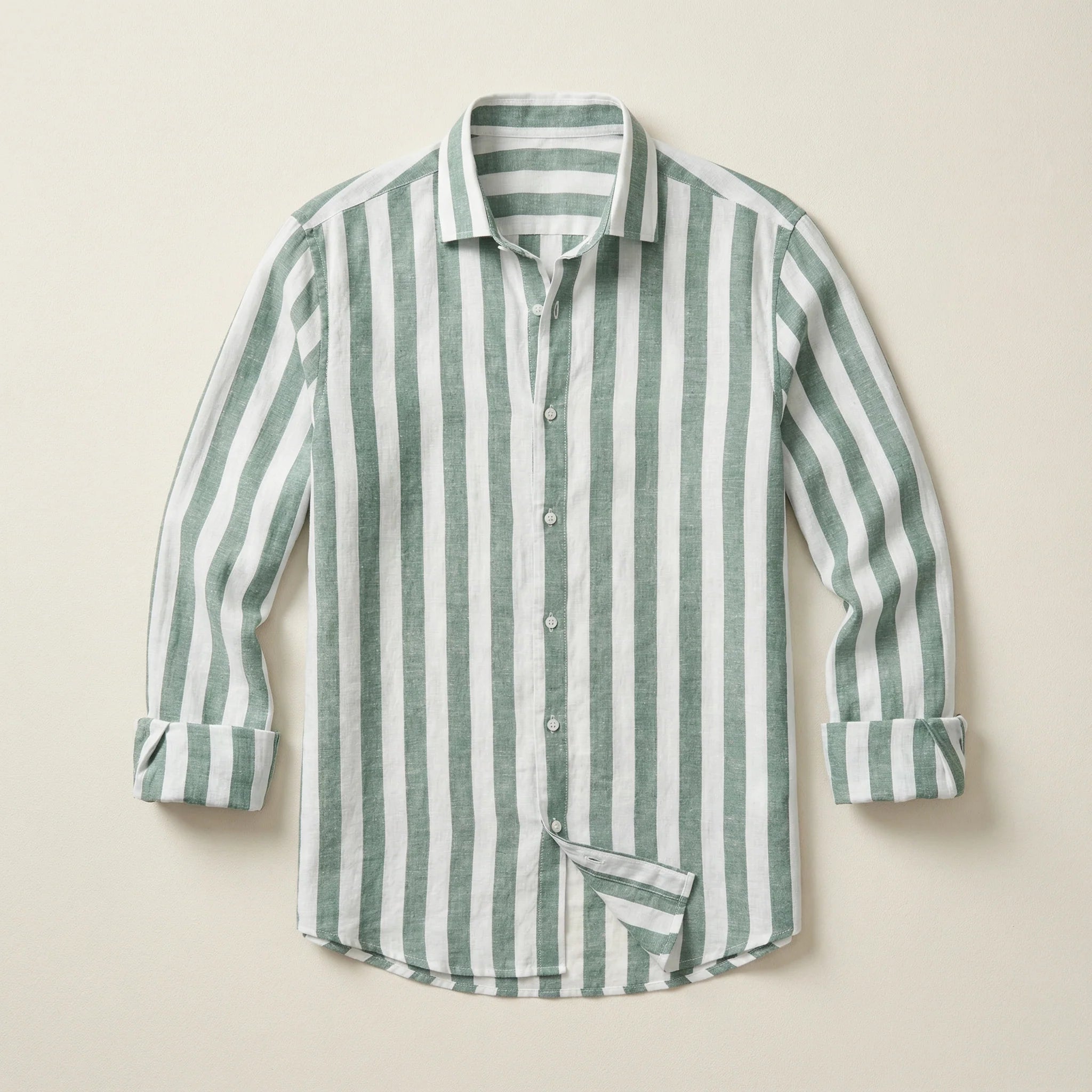 Men’s Long-Sleeve Button-Up Shirt – Vertical Stripe Pattern