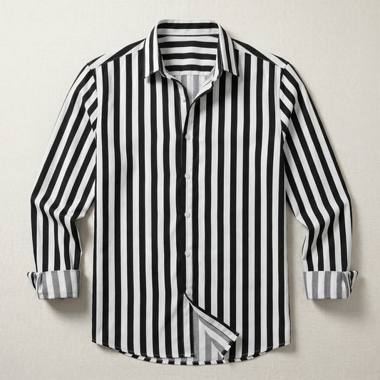 Men’s Long-Sleeve Button-Up Shirt – Vertical Stripe Pattern