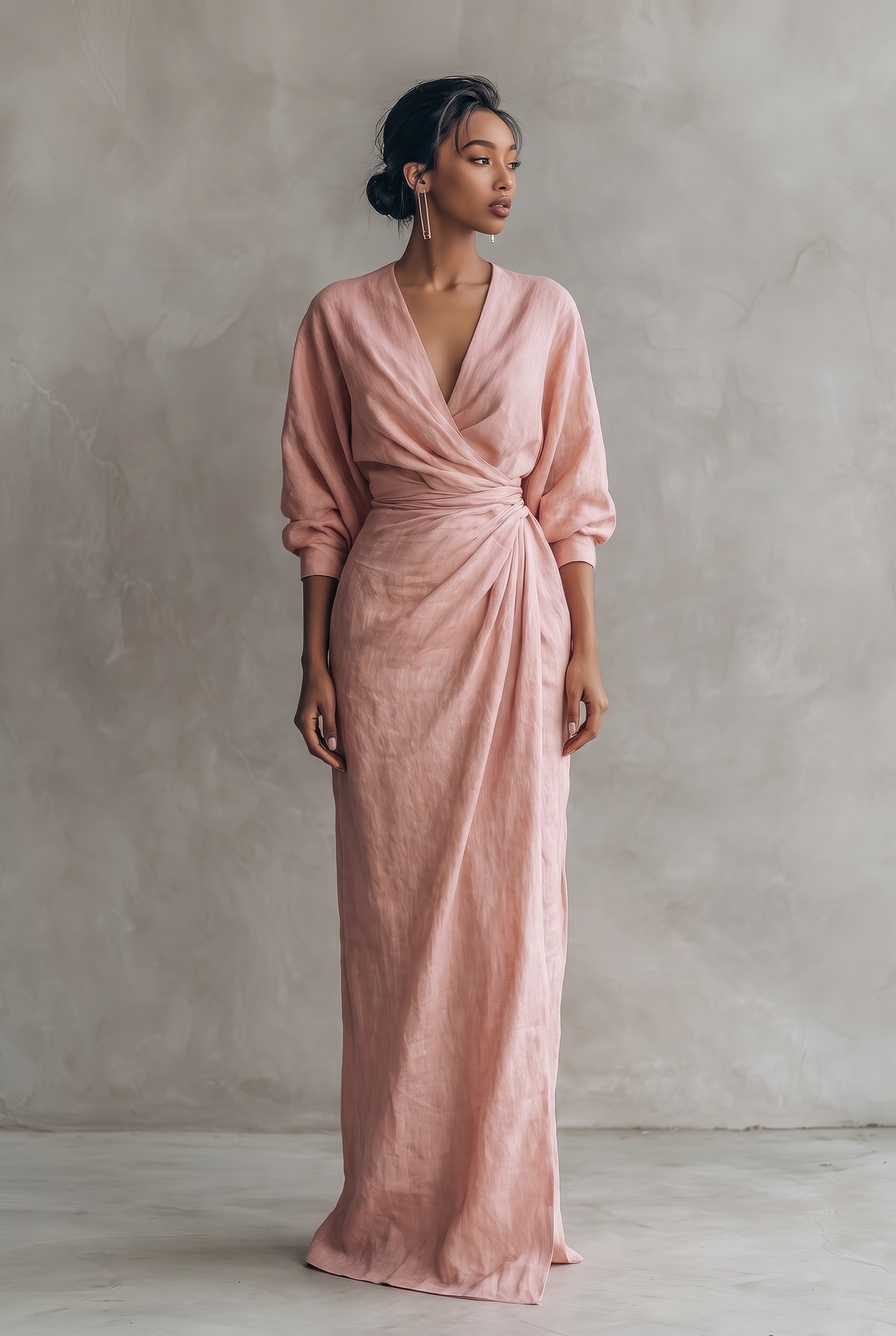 Women's Minimalist V-neck Linen Blend Maxi Dress