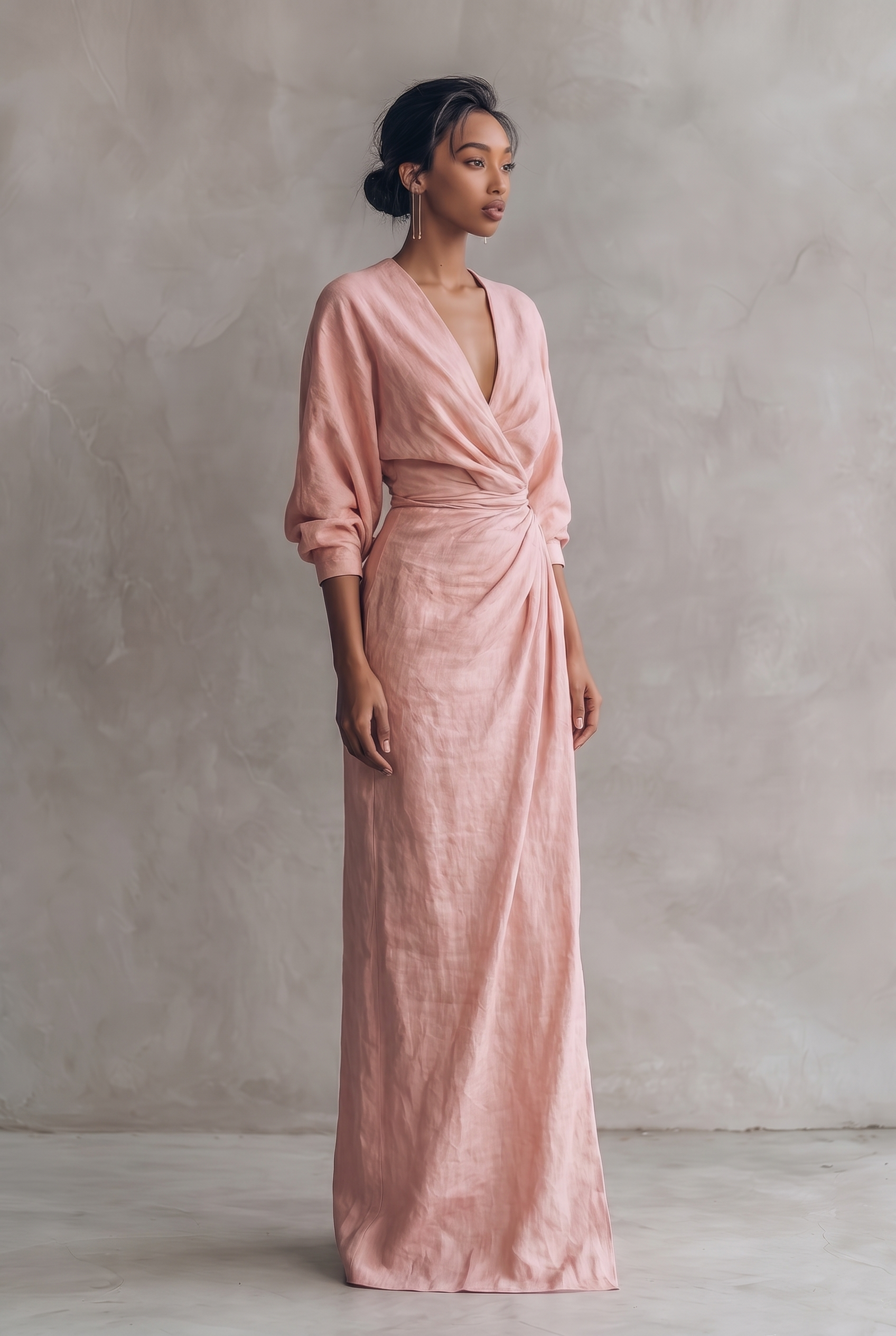Women's Minimalist V-neck Linen Blend Maxi Dress