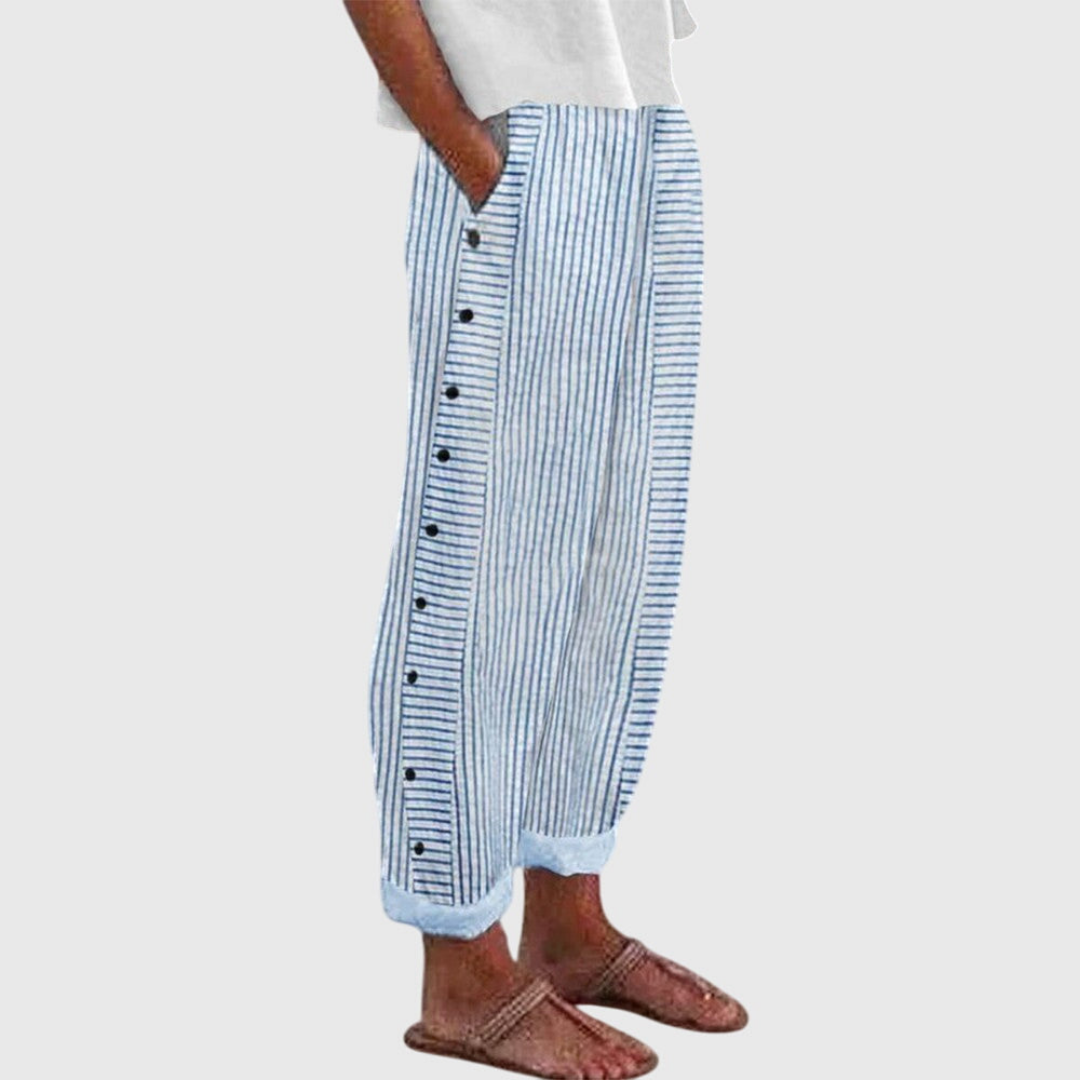 Rowan | Women's Cotton Striped Button-Side Straight-Leg Pants
