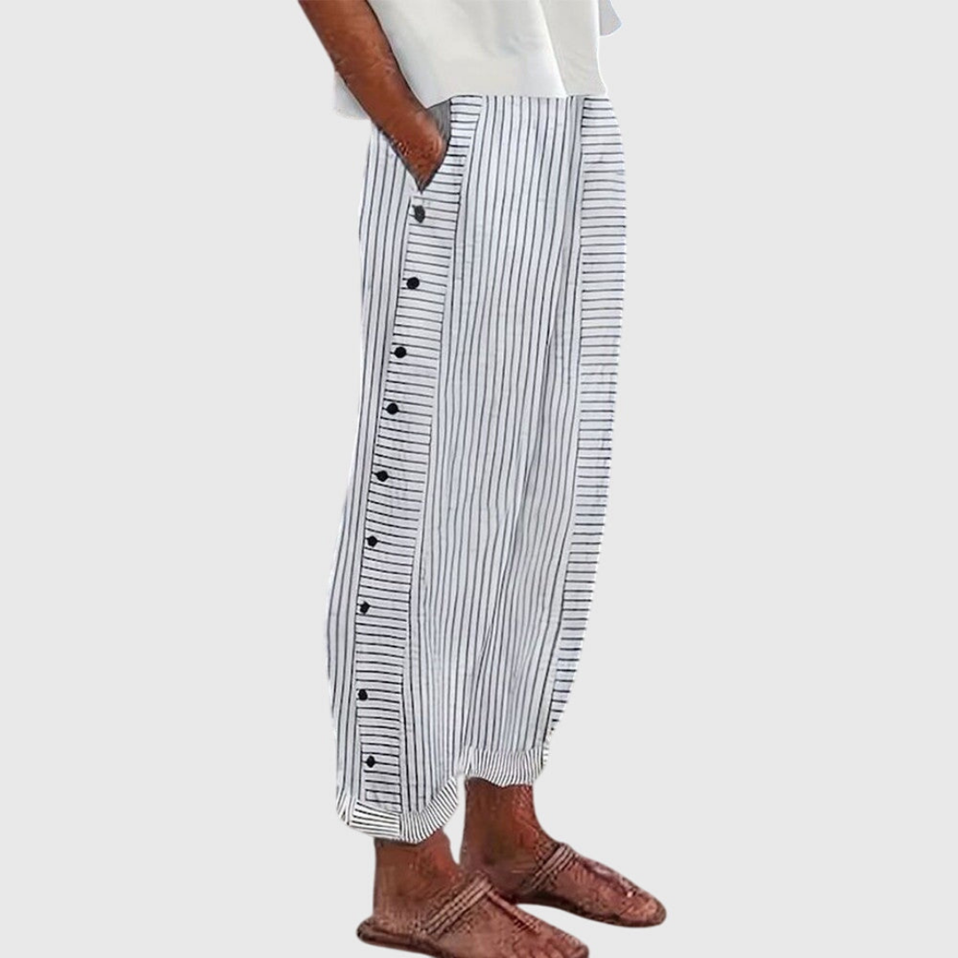 Rowan | Women's Cotton Striped Button-Side Straight-Leg Pants