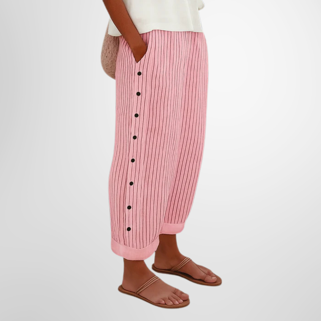 Rowan | Women's Cotton Striped Button-Side Straight-Leg Pants