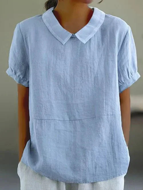 Sanne | Women's Casual Linen Peter Pan Collar Short Top