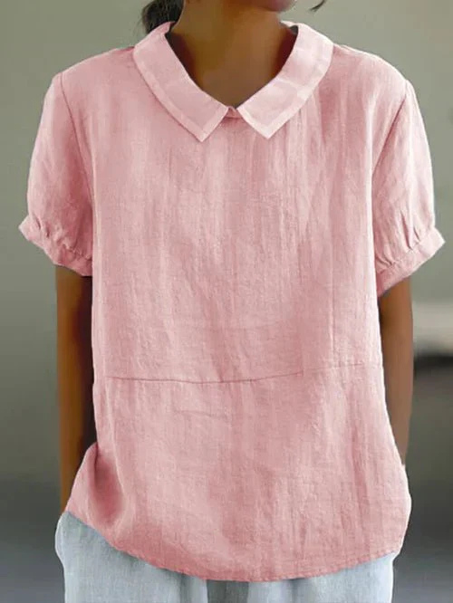 Sanne | Women's Casual Linen Peter Pan Collar Short Top